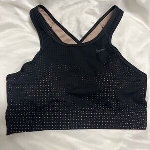 Nike Dri-Fit Sports Bra Tank Medium Black Mesh Perforated Crop Criss Cross Back